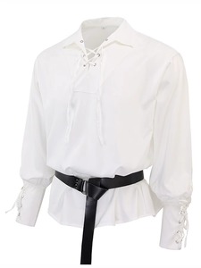 (With Belt Included) <b>Men</b> Vintage Medieval Pirate Costume Style Loose Fitting Polo <b>Shirt</b> for Performances costume style <b>shirt</b> - Product Image 2