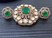 Gold Plated Silver Flower <b>Pendant</b> Necklace <b>Emerald</b> Cut Green Stones Women's Vintage Engagement Statement Jewelry Gift - Product Image 1