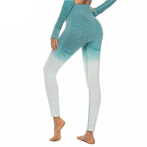 High Waist Gradient Blue <b>White</b> <b>Leggings</b> Full Length Knitted Stretch Sporty <b>Women's</b> Yoga Pants All Seasons - Product Image 3