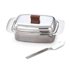Boîte à beurre attrayante en acier inoxydable avec bouton en bois couleur argent et couteau à beurre à des prix incroyables - Product Image 1
