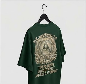 T-shirt décontracté pour homme, vert foncé, à manches courtes et col rond, avec logo frontal et impression photo d'une main tenant de l'argent, coupe classique, 100 % coton respirant - Product Image 3