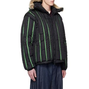 Winter Men's Long Waterproof Warm <b>Quilted</b> Puffer Bomber Hip Hop <b>Jacket</b> Full Trim Hood Contrast Patch - Product Image 3