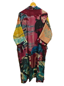 Robe kimono de luxe en soie patchwork, cache-maillot de bain, tenue de nuit, longue robe, kimono indien vintage fait main en soie de sari recyclée - Product Image 6