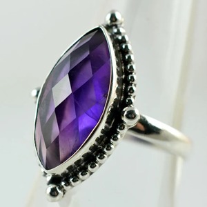 Amethyst <b>Ring</b> Handmade Sterling Silver Bezel Setting Natural Purple Marquise Gemstone <b>Boho</b> Jewelry February Birthstone - Product Image 3