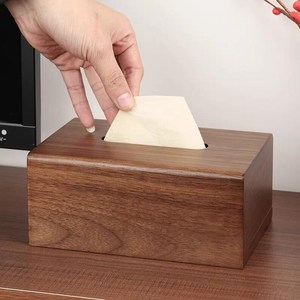 Boîte à mouchoirs artisanale en bois d'acacia foncé naturel, support de mouchoirs massif de style japonais à tenons et mortaises, fait main - Product Image 5