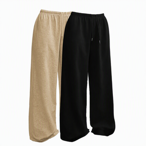 Pantalon sarouel en tissu éponge pour femmes, couleur unie, coupe ample, longueur complète, taille élastique, style décontracté, bleu et noir, vêtements de printemps - Product Image 2