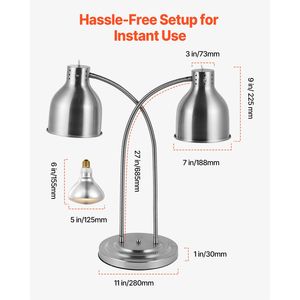 Lampada Riscaldante per Alimenti Commerciale da 500W con 2 Teste e Struttura in Acciaio Inossidabile - Controllo Manuale della Temperatura - Product Image 6