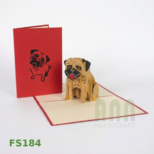 ANN HANDICRAFT Custom 3D Pop Greeting Cards Pug Dog Friendship Thank You Gift 4 Color Printed Vietnam Made <b>Paper</b> Die Cutting - Product Image 1