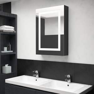 Armoire de salle de bain en MDF noir brillant avec miroir LED, finition mélamine, verre - Product Image 1