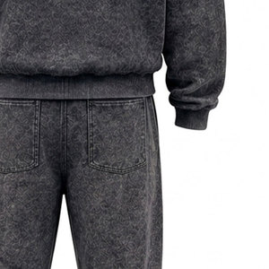 new 2026 Unisex Acid Washed Cotton Tracksuit Rhinestone Logo <b>Hoodie</b> Full Length Drawstring Pants Casual Wear Autumn Style - Product Image 4