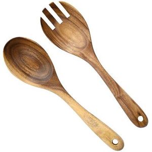 Creative Natural Acacia Wood Handmade <b>Salad</b> Serving Set Long Handle <b>Salad</b> <b>Spoon</b> Top Selling Wooden Household Kitchen Accessories - Product Image 1