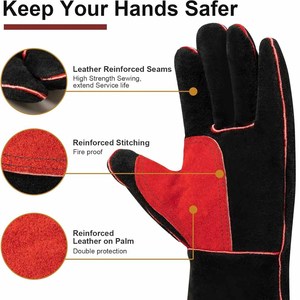 Gants de soudure en cuir de vachette renforcé de qualité supérieure, résistants à l'abrasion, à la chaleur, pour la lutte contre les incendies, la construction, les barbecues - Product Image 3