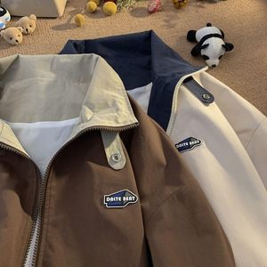 Chaqueta Bomber Beige para Hombre, Cuello Camisero, Cierre de Cremallera, Casual, Resistente al Viento, Poliéster, para Otoño, Corte Regular, Color Sólido - Product Image 5