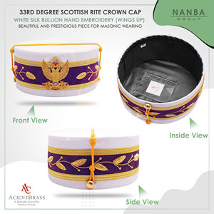 Gorra de la 33ª Graduación del Rito Escocés – Blanca con Banda de Terciopelo Morado, Alas Bordadas a Mano - Product Image 3