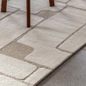 Alfombra Moderna de Diseño Geométrico Color Crema, Alfombra de Lana con Textura Suave y Patrón de Bloques, Hecha a Mano, para Sala de Estar, Dormitorio, Decoración del Hogar, Estilo Minimalista - Product Image 4
