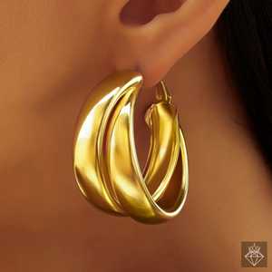 PRAO Dual Layer Golden <b>Hoops</b> Anti-Tarnish <b>Fine</b> <b>Earings</b> - Product Image 4