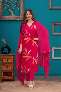 Conjunto de Salwar Kameez Rosa con Estampado Digital y Dupatta, Ropa Casual Tradicional para Mujer, Estilo India-Pakistán, Largo hasta el Tobillo - Product Image 1