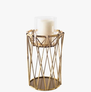Porte-bougie en fil métallique doré - Support de bougie cylindrique avec insert en verre pour centre de table, décoration intérieure - Product Image 3