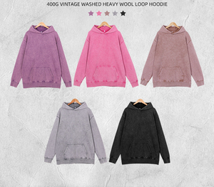 Custom Loose Drop Shoulder Casual Pullover <b>Vintage</b> <b>French</b> Terry 400 Gsm Heavyweight Distressed Acid Wash Hoodie Sweatshirt - Product Image 2