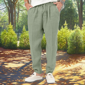 Wholesale <b>Men's</b> Casual Cotton <b>Linen</b> Jogger Sweatpants Khaki <b>White</b> Plus Size Lightweight Outdoor Flat Front Mid Waist Custom Logo - Product Image 2