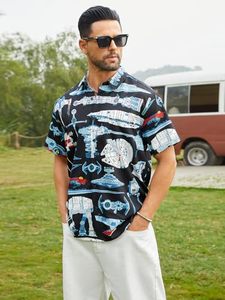 เสื้อเชิ้ตผู้ชายแขนสั้นลายทรอปิคอลสำหรับอากาศร้อน สวมใส่สบายๆ ไปเที่ยวชายหาด ติดกระดุม สีสันสดใส เหมาะสำหรับฤดูร้อน - Product Image 4