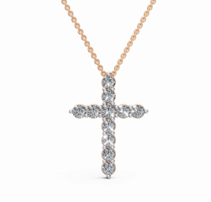 Pendentif croix en diamant de laboratoire Faithelle 1.100 carats, collier 11 pièces à diamants ronds brillants, bijoux en or jaune, rose ou blanc 9K, 14K, 18K - Product Image 1