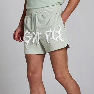 Pantalones Cortos Deportivos para Hombre, Color Verde Claro, con Cordón Ajustable, Logotipo en Relieve de Goma, Estilo Urbano, Cintura Media, Bolsillos Transpirables - Product Image 1