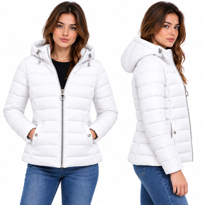 <b>women</b> <b>white</b> puffer <b>jacket</b> hooded winter bubble coat custom quilted down slim fit warm outerwear OEM wholesale insulated <b>jackets</b> - Product Image 1