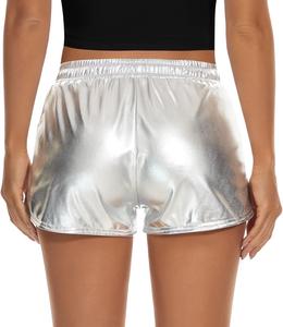 Pantalones Cortos Deportivos de Moda para Mujer, Primavera 2026, Cintura Elástica, Color Metálico, Cierre con Cordón, Decoración de Lentejuelas, Corte Recto, Talla Grande - Product Image 3