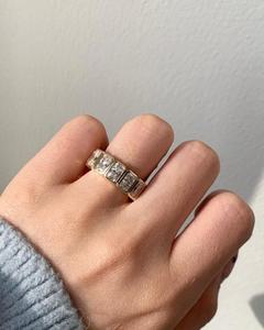 Anillo de compromiso de oro rosa macizo de 14 quilates con diamantes, engaste de bisel, banda de anillo, anillo de boda con corte esmeralda radiante - Product Image 3