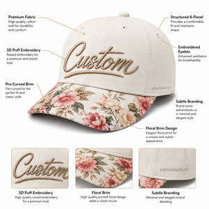 Gorra de Béisbol de Algodón Personalizada con Visera Estampada Floral |   Gorra de Papá con Bordado 3D en Relieve, Fabricante y Proveedor al por Mayor OEM ODM - Product Image 6