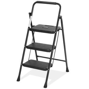 3 <b>Step</b> Insulated <b>Folding</b> <b>Step</b> <b>Stool</b> Anti-Slip Pedal Lightweight Portable Ladder 800Lbs Capacity Black - Product Image 1