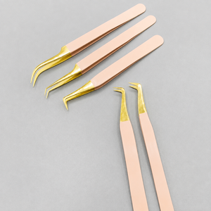 Ensemble de pinces à cils en acier inoxydable incurvé, couleur or rose, écologiques, durables, de qualité supérieure, pour les artistes professionnels en extensions de cils - Product Image 6