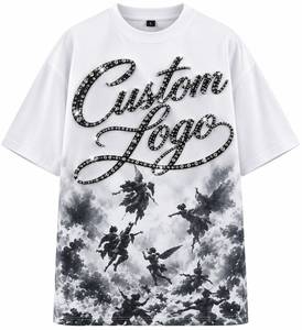 เสื้อยืดแขนสั้นโอเวอร์ไซส์สไตล์วินเทจสตรีทแวร์ผ้าเจอร์ซีย์ลายกราฟิกนางฟ้าประดับเพชรสำหรับผู้ชาย ผ้าฝ้าย 100% - Product Image 3