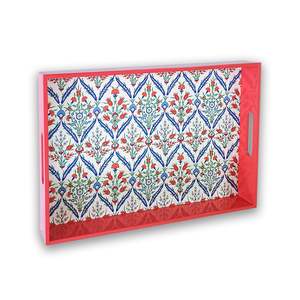 Plateau de service rectangulaire en bois de couleur rouge classique, design imprimé, qualité supérieure, durable, plateau à dessert en bois brillant pour les collations - Product Image 1