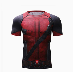 Camiseta Deportiva Ajustada de Compresión para Hombre, Negra con Estampado Tribal Blanco, Cuello Redondo, Manga Corta, Poliéster que Absorbe la Humedad - Product Image 6