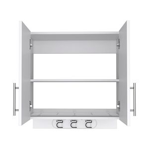 Armadietto da Parete Bianco Albany di Depot E Shop con Ganci per Scope e Maniglie in Metallo per Organizzazione Domestica - Product Image 4