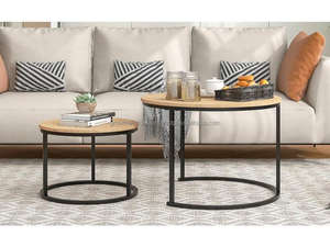 Round <b>Nesting</b> Coffee <b>Table</b> Set of 2 Modern Design Living Room Use Mango Wood Top 1-3 Year Warranty - Product Image 4