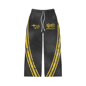 Chándal vintage con efecto deslavado al sol y lavado ácido |   Sudadera con capucha y cremallera estilo patchwork y pantalones deportivos acampanados |   OEM Personalizado - Product Image 3