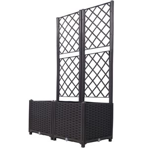 Fioriera Rialzata Grande Marrone con Griglia e Tappo di Drenaggio, 2 Vasi Rimovibili, Supporto Integrato per Piante Rampicanti, in Polyrattan - Product Image 4