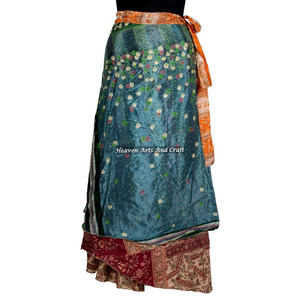 Falda Larga de Seda Reciclada Reversible Estilo Sari para Mujer, Falda Cruzada de Seda Vintage de Doble Capa Mágica - Product Image 5