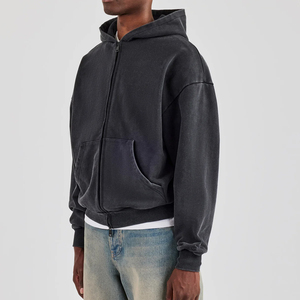 Men's Premium Heavyweight Acid Wash Zip Up Hoodie Vintage Look Streetwear Tracksuit Custom Branding Factory Wholesale - Product Image 1