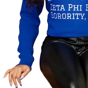 เสื้อสเวตเชิ้ตคอกลมผู้หญิง Zeta Phi Beta สีน้ำเงิน ผ้าฝ้ายถัก แขนยาว พิมพ์ลายตัวอักษรด้านหน้า ดีไซน์สำหรับฤดูใบไม้ร่วงและฤดูหนาว - Product Image 3