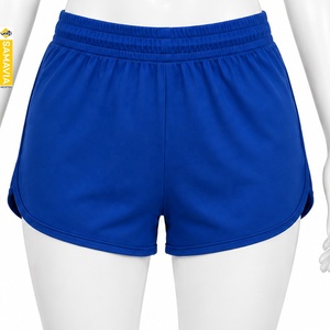 SAMAVIA Industry / Short de sport pour femme personnalisable, motif écossais bleu, taille mi-haute, coupe ajustée, en polyester tricoté, imperméable - Product Image 1