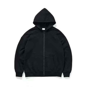 Sudadera con capucha y cremallera negra para hombre 2026, oversize, 100% algodón, tejida, informal, para otoño, bordada, ecológica - Product Image 1