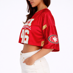 Camiseta deportiva corta estilo hip hop, de poliéster y malla, estilo jersey de fútbol americano rojo, moderna y holgada, para mujer. - Product Image 4