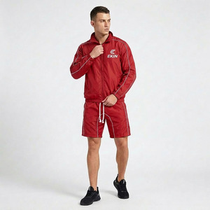 Custom Logo Men's Summer 3-Piece Sportswear Set Grey Windbreaker Hooded Jacket <b>T</b>-shirt Shorts Lightweight Nylon Loose Fit <b>Track</b> - Product Image 1
