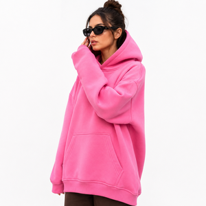 Sweat-shirt à capuche unisexe en coton biologique 100% écologique, anti-rides, surdimensionné, en polaire, couleur unie, avec poche, longueur standard - Product Image 3