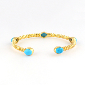 Pulsera ajustable de alta demanda con piedras naturales de labradorita, amatista y turquesa, chapada en oro de 18k, brazalete abierto para mujer. - Product Image 6