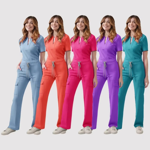 Conjunto de Uniforme Médico para Mujer, Cuello en V, Casual, Blusa y Pantalones, Ropa de Trabajo, Uniforme de Enfermería - Product Image 1